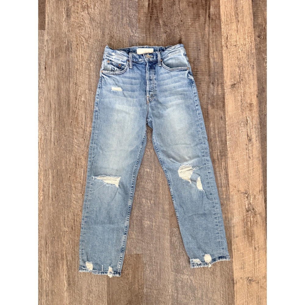 Mother Superior High Waisted Straight Leg Distressed Jeans Light Wash Size 26 - Picture 12 of 16